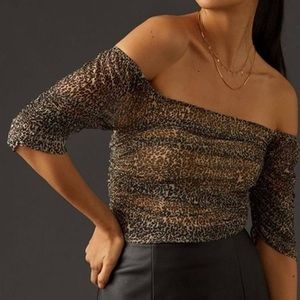 By Anthropologie mesh shirred print top size s